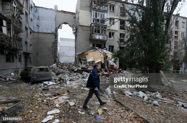 Site of a residential building damaged by a rocket attack in Mykolaiv, Ukraine 11 November 2022, amid Russia's invasion of Ukraine. At least 7 people...