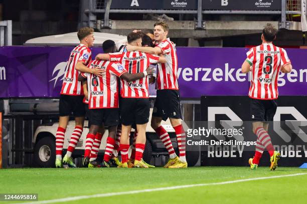 Arno Verschueren of Sparta Rotterdam scores the 1-1 Celebrates after scoring his teams 1-1 goal with his teammates during the Dutch Eredivisie match...