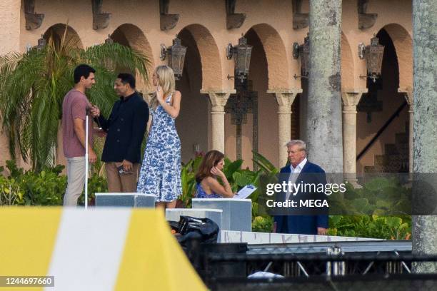 Tiffany Trump is seen with Michael Boulos and Donald Trump the day before her Mar-a-Lago wedding on November 11, 2022 in Miami, Florida.