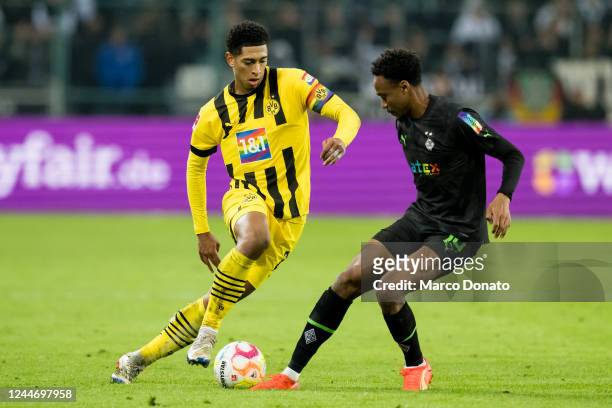 Jude Bellingham of Borussia Dortmund in action during the Bundesliga match between Borussia Moenchengladbach and Borussia Dortmund at the...