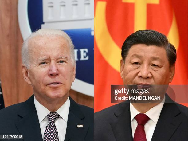 This combination of pictures created on November 11, 2022 shows US President Joe Biden addresses the Major Economies Forum on Energy and Climate from...