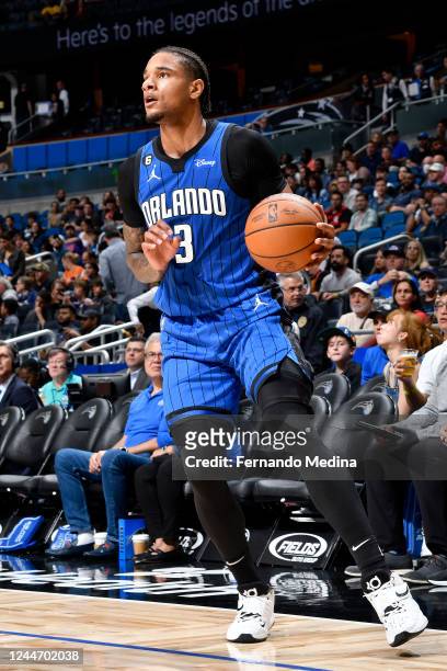 Chuma Okeke of the Orlando Magic handles the ball against the Phoenix Suns on November 11, 2022 at Amway Center in Orlando, Florida. NOTE TO USER:...