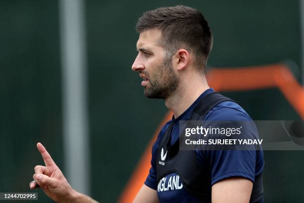 England's Mark Wood attends a net practice session at the Melbourne Cricket Ground in Melbourne on November 12 ahead of the ICC men's Twenty20 World...