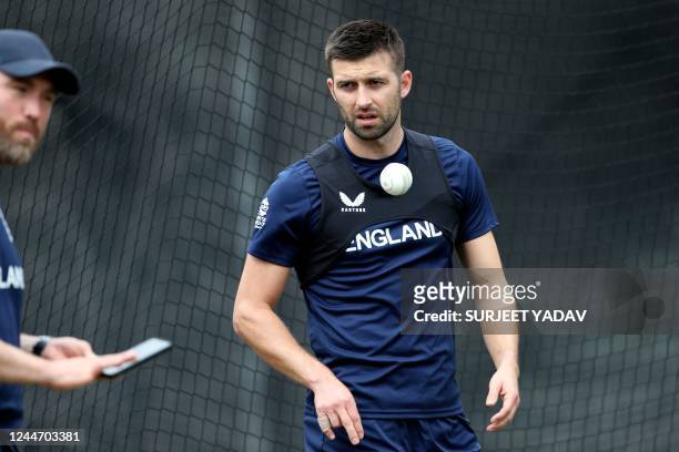 England's Mark Wood attends a net practice session at the Melbourne Cricket Ground in Melbourne on November 12 ahead of the ICC men's Twenty20 World...