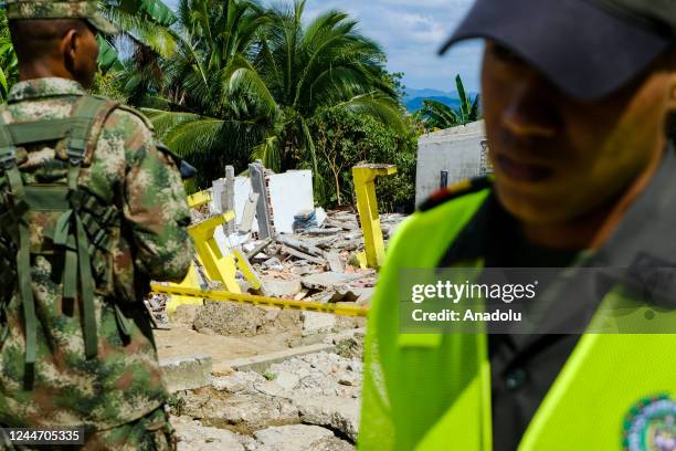 View of the destroyed house after landslide in Piojo town, Atlantico, Colombia on November 11, 2022. More than 150 families were evacuated by a...