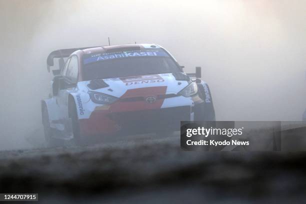 Takamoto Katsuta of Japan competes in a Toyota car during the WRC Rally Japan in Okazaki in Aichi Prefecture, central Japan, on Nov. 12, 2022.