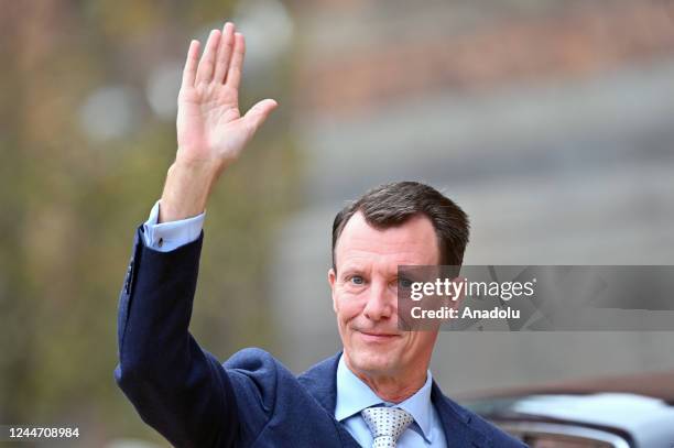 Prince Joachim, a son of Queen Margrethe II of Denmark, waves to the audience as he arrives for a reception at City Hall during the celebrations of...