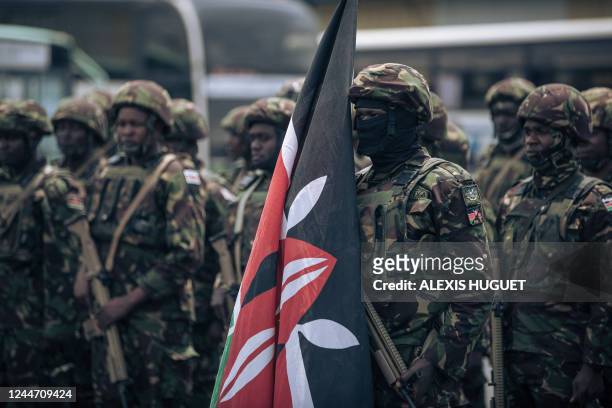 Kenyan soldiers land in the city of Goma, eastern Democratic Republic of Congo on November 12 as part of a regional military operation targeting...