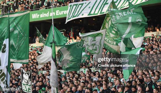 November 2022, Bremen: Soccer, Bundesliga, Matchday 15, Werder Bremen - RB Leipzig, wohninvest Weserstadion: Werder fans before the start of the...