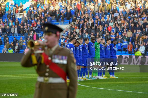 Act of Remembrance during the Sky Bet Championship between Cardiff City and Sheffield United at Cardiff City Stadium on November 12, 2022 in Cardiff,...