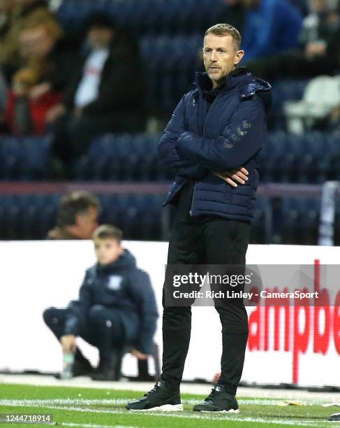 Millwall manager Gary Rowett looks on from his technical area during the Sky Bet Championship between Preston North End and Millwall at Deepdale on...