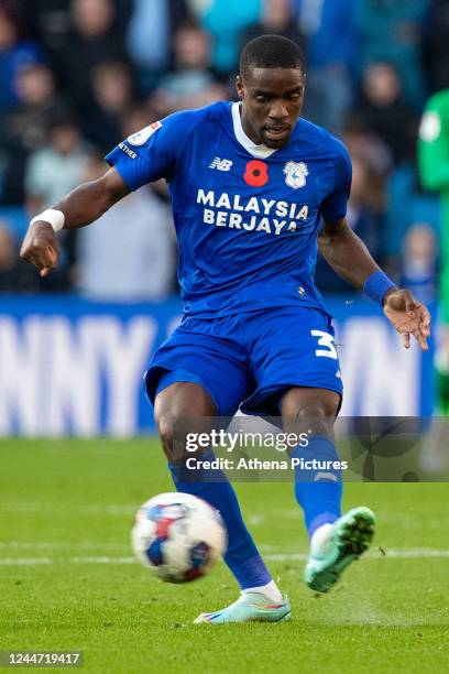 Niels Nkounkou of Cardiff City crosses the ball during the Sky Bet Championship match between Cardiff City and Sheffield United at the Cardiff City...