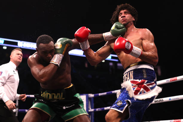 Viddal Riley strikes Ross McGuigan in the cruiser-weight bout at the AO Arena, Manchester. Issue date: Saturday November 12, 2022.
