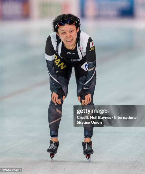 Miho Takagi of Japan looks on after competing in the 1500m Women Division A, during Day 2 of the ISU World Cup Speed Skating at Vår Energi Arena on...