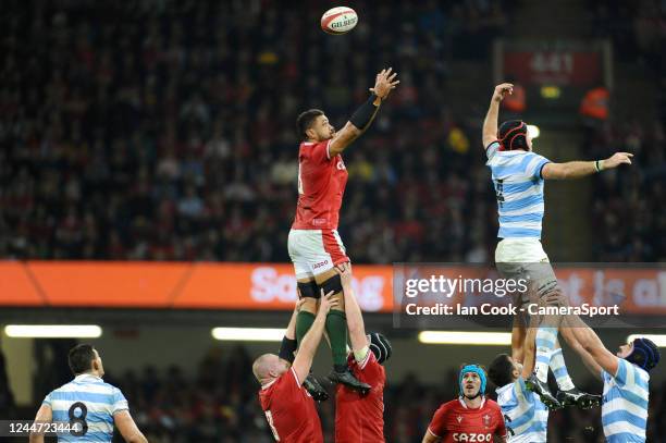 Wales's Talupe Faletau spills the line out during the Autumn International match between Wales and New Zealand at Principality Stadium on November...