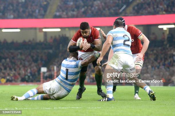 Wales's Talupe Faletau is tackled by Argentina's Thomas Gallo during the Autumn International match between Wales and New Zealand at Principality...