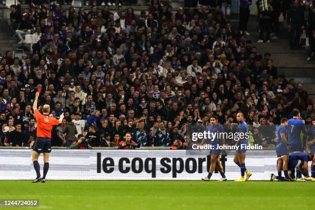 Wayne BARNES, referee give a red card at Antoine DUPONT of France during the Autumn International match between France and South Africa at Orange...