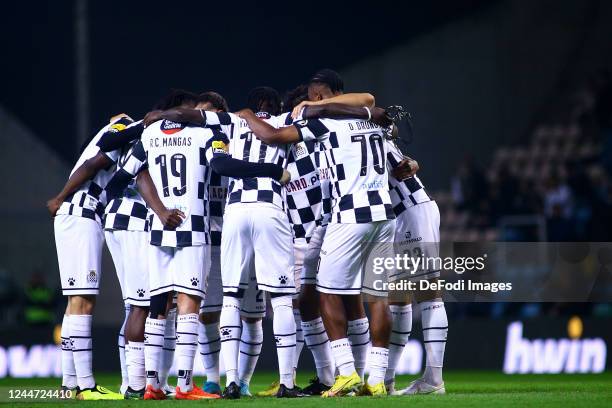 Boavista FC Players form a circle during the Liga Portugal Bwin match between Boavista and FC Porto at Estadio do Bessa on November 12, 2022 in...