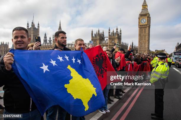 Thousands of Albanians protest on Westminster Bridge against comments made by Home Secretary Suella Braverman singling out Albanian asylum seekers on...