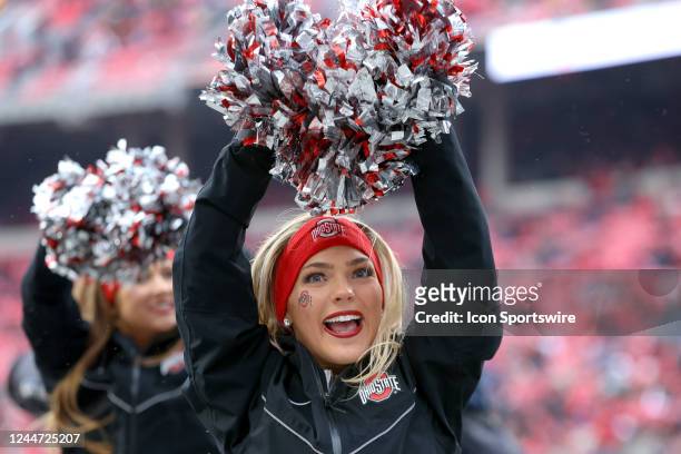Member of the Ohio State Buckeyes dance team performs during the fourth quarter of the college football game between the Indiana Hoosiers and Ohio...