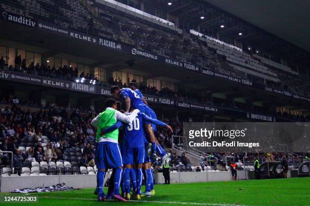 Ivan Marcano of FC Porto celebrates after scoring his team's first goal during the Liga Portugal Bwin match between Boavista and FC Porto at Estadio...