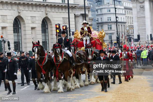 The Lord Mayor's State Coach seen during The Lord Mayor Show. The show honours the new Lord Mayor, Nicholas Lyons, the 694th Lord Mayor of the City...