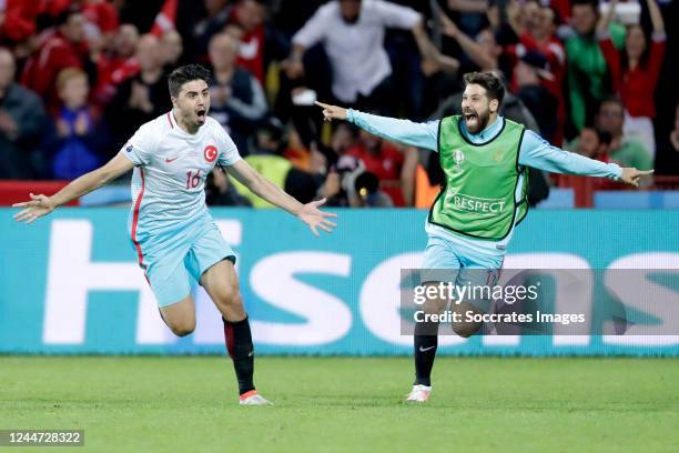 Ozan Tufan of Turkey, Olcay Sahan of Turkey celebrating during the EURO match between Czech Republic v Turkey on June 21, 2016