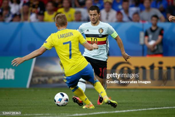 Sebastian Larsson of Sweden Eden Hazard of Belgium during the EURO match between Sweden v Belgium on June 22, 2016