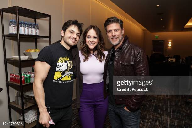 Day of Days -- Pictured: Zach Tinker, Abigail Klein, Greg Vaughan at the Xbox Plaza at L.A. Live on November 12, 2022 --