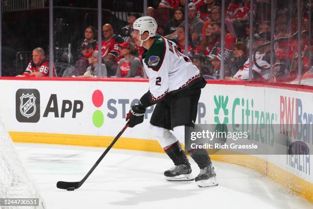 Patrik Nemeth of the Arizona Coyotes skates in the second period of the game against the New Jersey Devils on November 12, 2022 at the Prudential...
