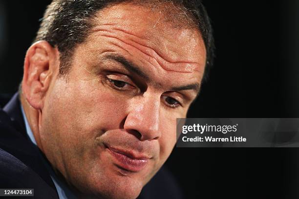 England manager Martin Johnson speaks to the media in a press conference after the IRB 2011 Rugby World Cup Pool B match between Argentina and...