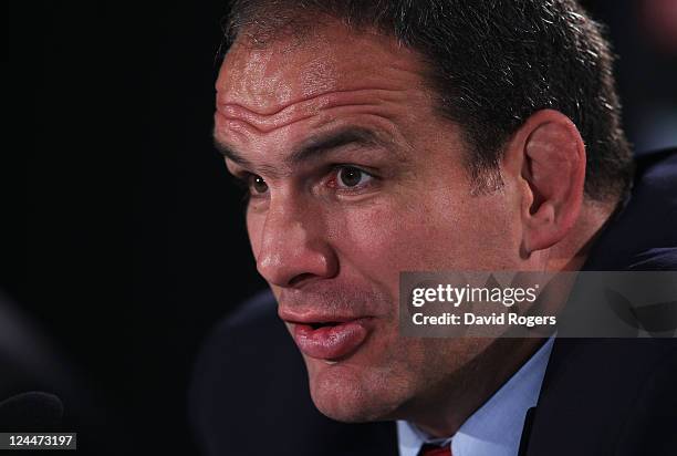 England manager Martin Johnson speaks to the media in a press conference after the IRB 2011 Rugby World Cup Pool B match between Argentina and...