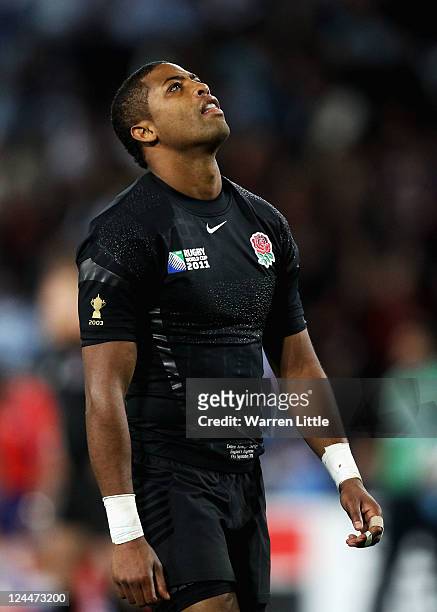 Delon Armitage of England looks dejected during the IRB 2011 Rugby World Cup Pool B match between Argentina and England at Otago Stadium on September...