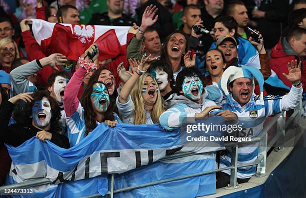 Argentina fans cheers during the IRB 2011 Rugby World Cup Pool B match between Argentina and England at Otago Stadium on September 10, 2011 in...