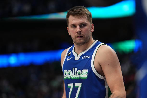 Luka Doncic of the Dallas Mavericks stands on the court during the game against the Portland Trail Blazers on November 12, 2022 at the American...