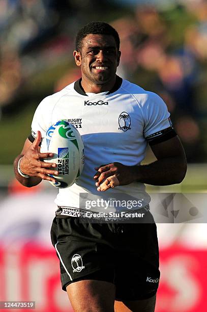 Wing Naipolioni Nalaga of Fiji runs with the ball during the IRB 2011 Rugby World Cup Pool D match between Fiji and Namibia at Rotorua International...