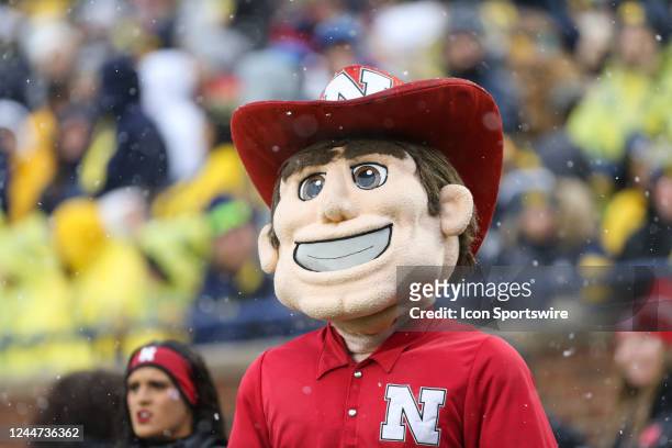 The Nebraska mascot looks on during a regular season Big Ten Conference college football game between the Nebraska Cornhuskers and the Michigan...