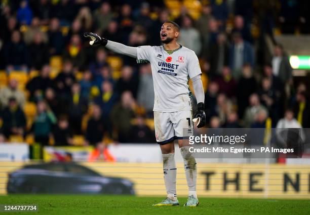 Middlesbrough goalkeeper Zack Steffen during the Sky Bet Championship match at Carrow Road, Norwich. Picture date: Saturday November 12, 2022.