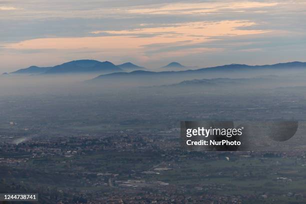 The fog is seen from the Asiago Plateau in Asiago, Italy, on November 12, 2022.
