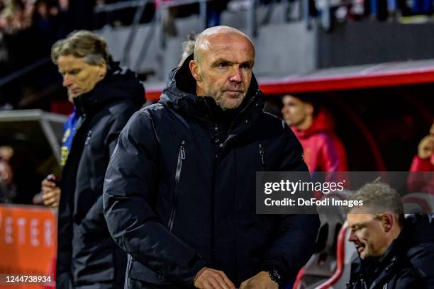 Coach Alfred Schreuder of looks on during the Dutch Eredivisie match between FC Emmen and AFC Ajax at De Oude Meerdijk on November 12, 2022 in Emmen,...