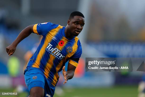 Christian Saydee of Shrewsbury Town during the Sky Bet League One between Bristol Rovers and Fleetwood Town at Montgomery Waters Meadow on November...