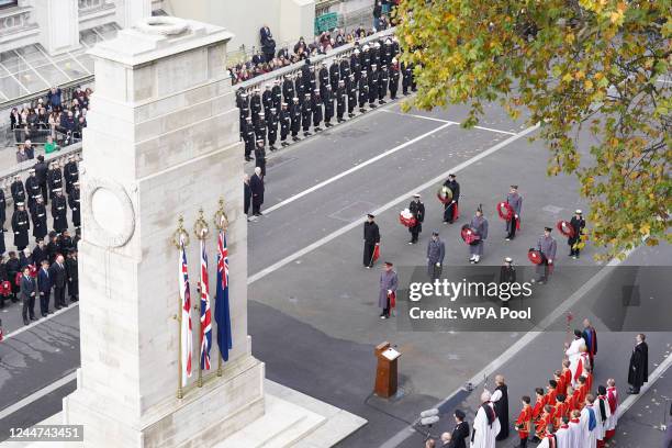 King Charles III, Prince Edward, Earl of Wessex, Prince William, Prince of Wales and Princess Anne, Princess Royal attend the Remembrance Sunday...