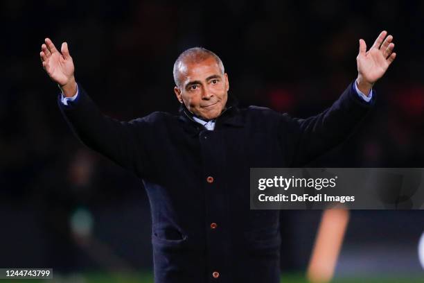 Romario de Souza Faria former player of PSV Eindhoven Looks on during the Dutch Eredivisie match between PSV Eindhoven and AZ Alkmaar at Philips...