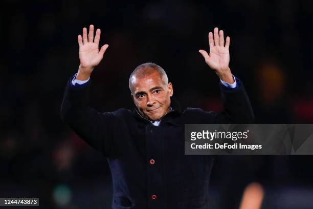 Romario de Souza Faria former player of PSV Eindhoven Looks on during the Dutch Eredivisie match between PSV Eindhoven and AZ Alkmaar at Philips...