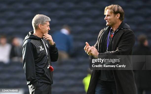 England , United Kingdom - 13 November 2022; Barbarians joint head coaches Ronan O'Gara, left, and Scott Robertson before the Killik Cup match...