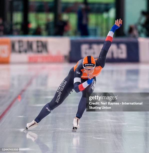 Jutta Leerdam of Netherlands competes in the 1000m Women Division A, during Day 3 of the ISU World Cup Speed Skating at Vår Energi Arena on November...