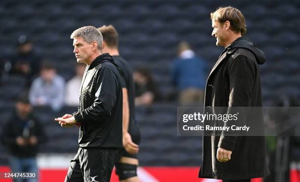 England , United Kingdom - 13 November 2022; Barbarians joint head coaches Ronan O'Gara, left, and Scott Robertson before the Killik Cup match...