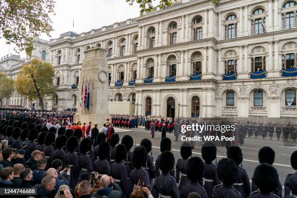 Veterans, members of the military and the Royal family led by King Charles III line Whitehall during the Remembrance Sunday ceremony at the Cenotaph...