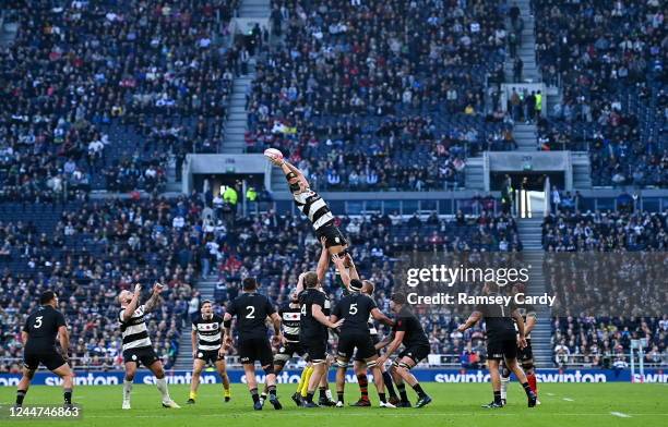 England , United Kingdom - 13 November 2022; Luke Whitelock of Barbarians wins possession in the lineout during the Killik Cup match between...