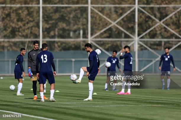 Morteza Pour Ali Ganji of Iran National Football team in action during training session for FIFA 2022 World Cup in Qatar on November 12, 2022 in...